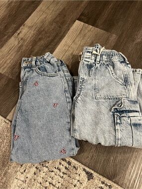 Zara Light Blue Kids Denim Jeans with Pink Bow Embroidery